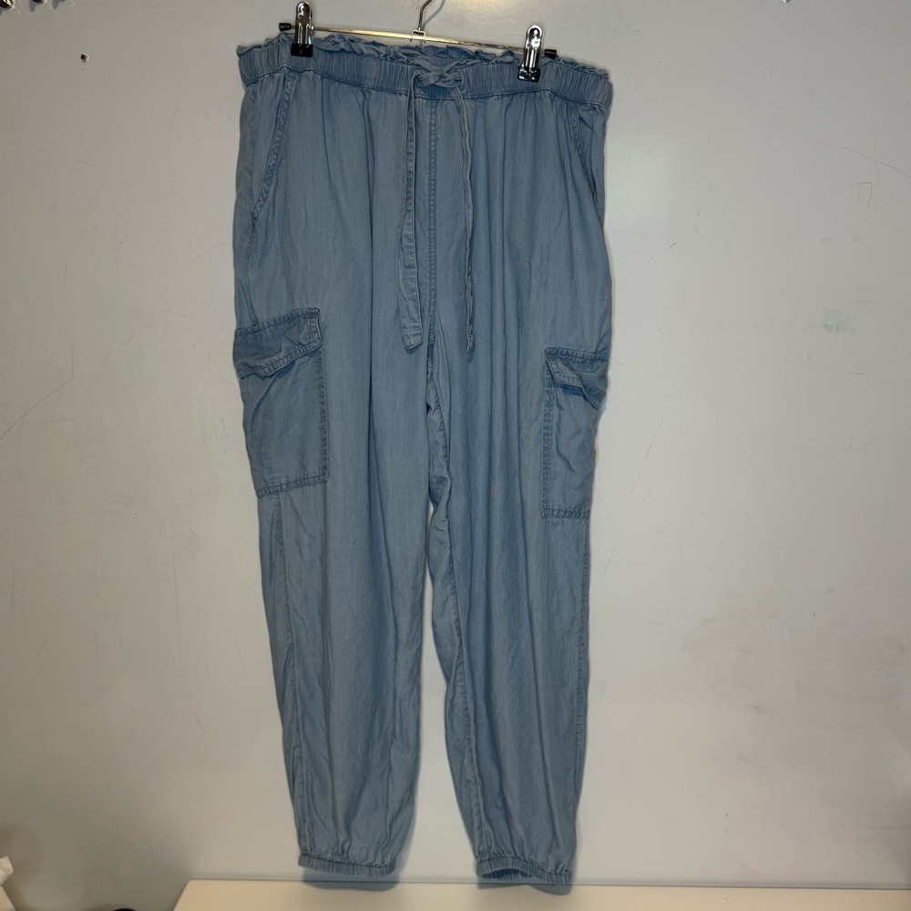 Aerie Chambray Drawstring Cargo Joggers Sz L | Soft Lightweight Pant